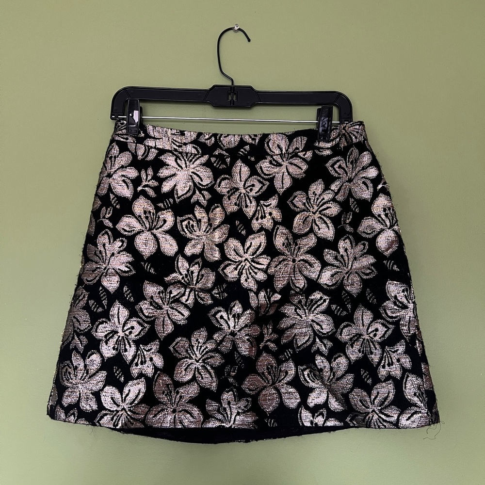 Alice + Olivia Jacquard Mini Skirt Black with Gold Threading Detail